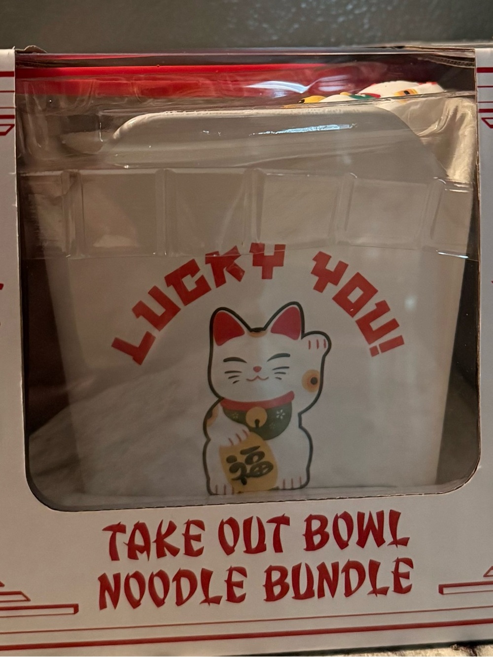 MAD Engine White Cat Lucky You Ceramic noodle bowl bundle with Red Accents - Picture 3 of 6